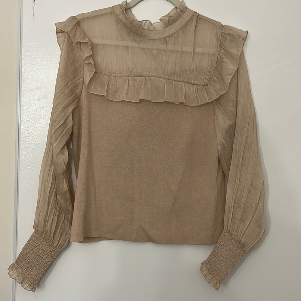 Women’s sweater blouse with mesh sleeves